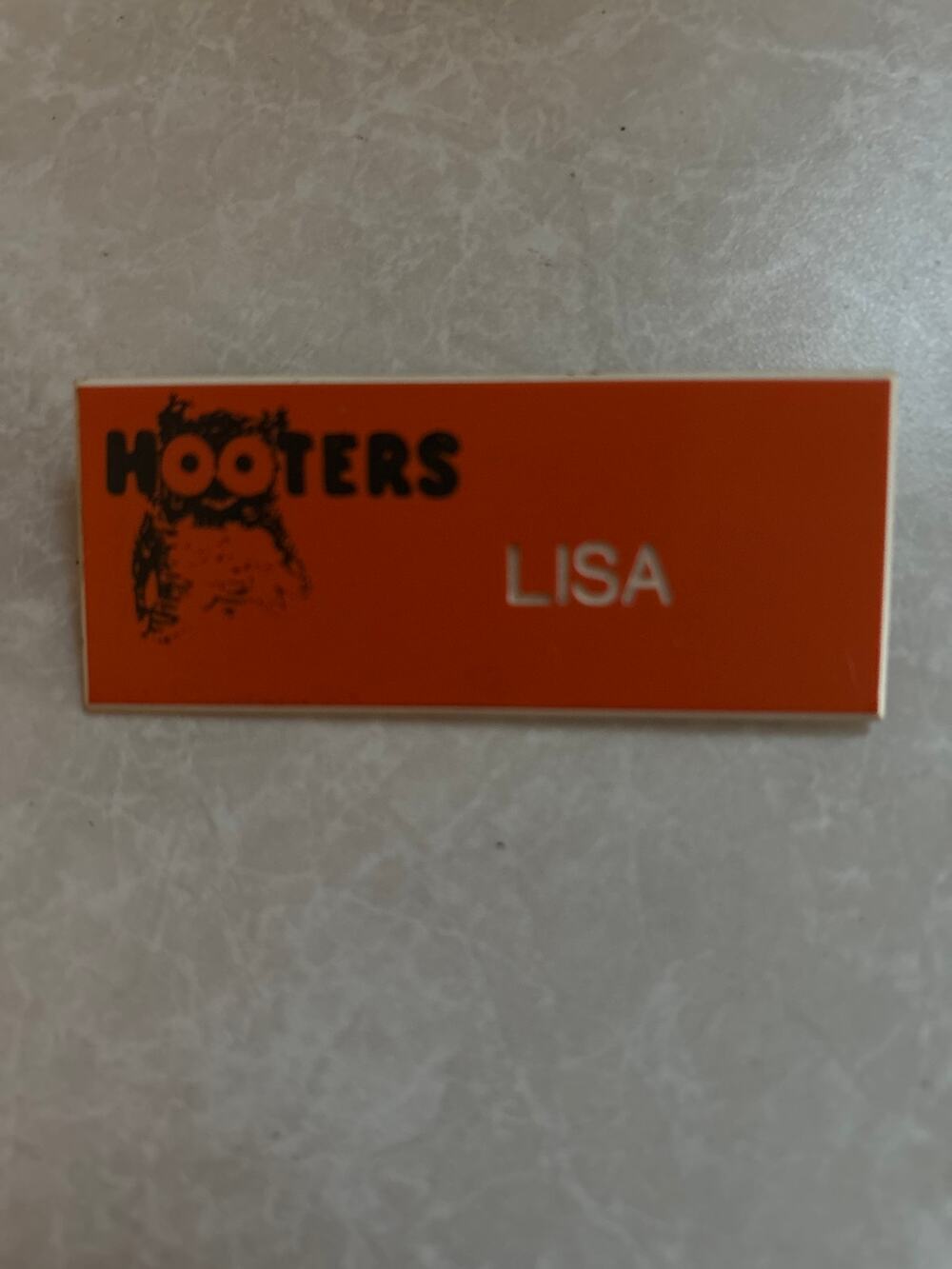 Hooters Girl Vintage Uniform "Lisa" Name Tag Orange Pin Back